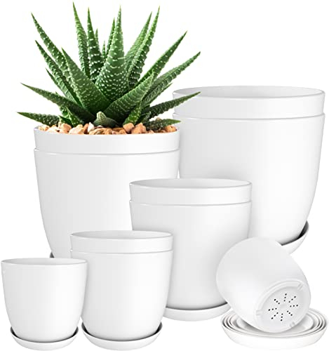 Utopia Home 10er-Pack Blumentopf 18/17/15/13/12 cm Übertopf mit Untertasse Für Küche, Balkon Blumentöpfe mit Untertasse Gartenpflanzen Sukkulenten, für Zimmerpflanzen Weiß.