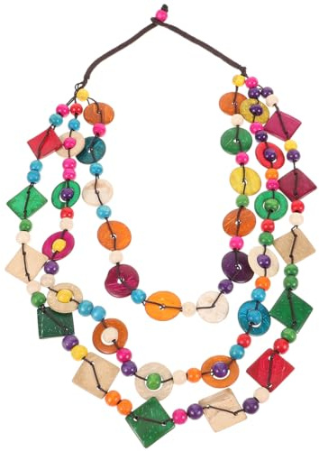 ABOOFAN Boho Damen Halskette, Vintage Holzperlen Handgefertigte Kokosnussschale Lange Halskette Aus Holzperlen, Ethno-Stil Statement Kette FüR Frauen