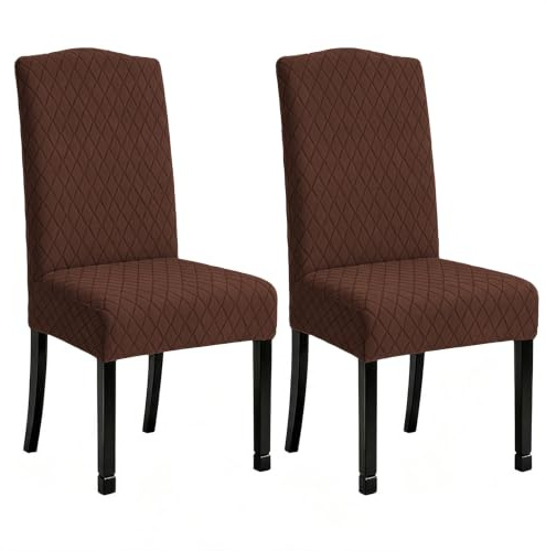 LANSHENG Stuhlhussen 2er Set, Universal Esszimmerstühle Stuhlbezug, Abnehmbar Waschbar Stuhlhussen für Esszimmerstühl, Küche, Restaurants, Hotels (Braun, 2er Set)