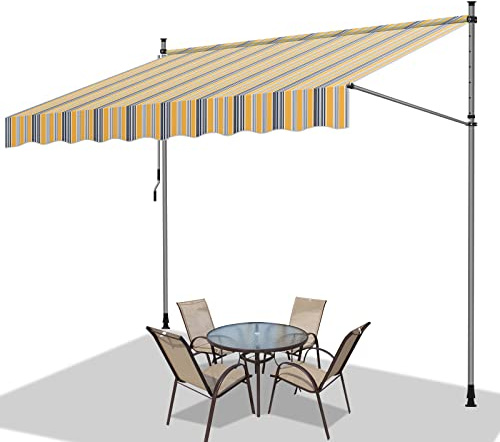 Vigevee Klemmmarkise 400x120cm, Balkonmarkise ohne Bohren, Höhenverstellbare Markise mit Handkurbel, Sonnenschutz, Wasserabweisend für Terrasse Balkon, Einfache Montage, Gelb Blau