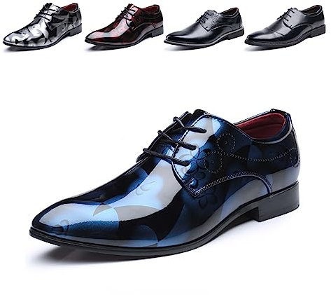 Scarpe Derby Uomo Scarpe Stringate Formale Lavoro Eleganti Oxford Cerimonia Francesine Casual Comode Classiche Basse Sposa 1012 Blu Tamaño 37