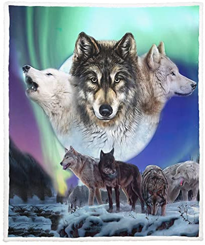 Violetpos Warm Sherpa Sofaüberwurf Decke 150x200 cm Dicke Kuscheldecken Sanft Flanell Weich Fleecedecke Bettüberwurf Aurora Wolf