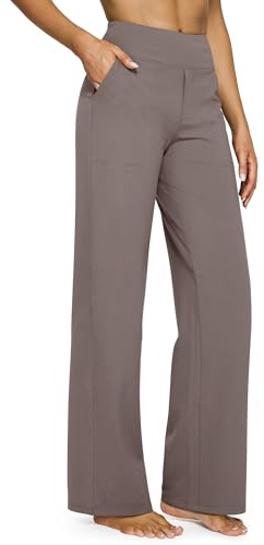 G4Free Yoga Pants with Pockets Wide Leg Trousers for Women UK Dress Ladies Stretch Work Trousers Casual Joggers Taupe,L