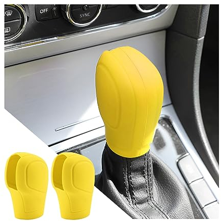 CGEAMDY 2 Stück Auto Schaltknauf Abdeckung, Universal Schaltknauf Abdeckung, Anti-Rutsch Silikon Schaltknaufabdeckung Shift Glove Skin Case Schutzhülle(Gelb)