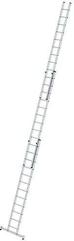 PROREGAL Sprossen-Schiebeleiter 3-teilig mit nivello®-Traverse 3x14 Sprossen | Leiter, Teleskopleiter, Trittleiter, Bockleiter, Sprossen-Doppelleiter
