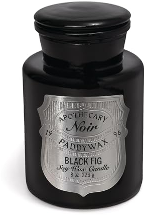 Paddywax Apothecary Noir Duftkerze im Glas mit Deckel, in der Farbe Schwarz/Silber, Duft Schwarze Feige, Inhalt: 226g