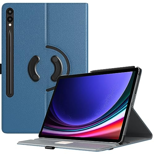 TiMOVO Coque Compatible avec Samsung Galaxy Tab S10+ Plus 2024/S9 Plus 2023, Étui de Protection Rotatif à 90° avec Boucle de S Pen, Housse Auto Réveil/Sommeil pour Galaxy Tab S10+/S9+ 12.4, Bleu Jean