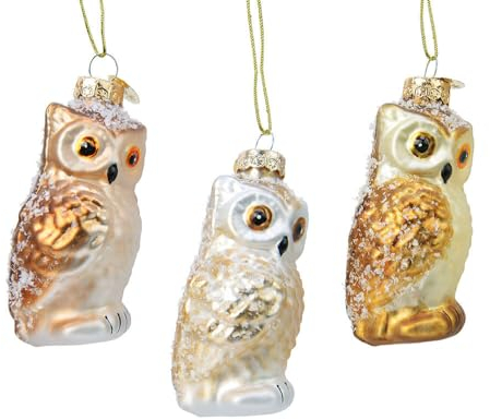 zeitzone Christbaumschmuck Eulen 3 Stück Christbaumanhänger Echt Glas Christbaumfigur