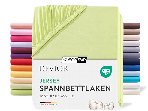 Devior Jersey Spannbettlaken 180x200cm - 200x200cm für Boxspringbetten bis 32cm, 100% Baumwolle, Apfelgrün – 135 g/m² Anti-Statisches, atmungsaktives Bettlaken mit Einlaufschutz, Matratzenbezug Grün