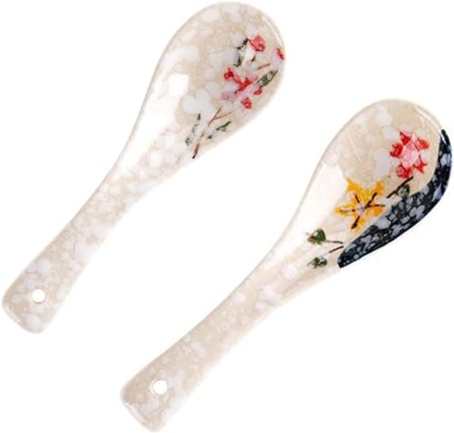 Cucharas de sopa chinas, cucharas de sopa 2 piezas Cuchara de cerámica de estilo japonés Cuchara de arroz Vajilla de cocina Cuchara for revolver Cuchara de sopa Cucharas de mesa