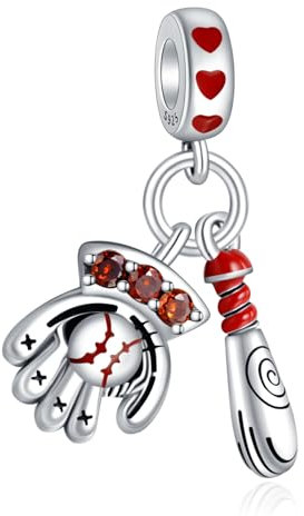 Rimgoris 925 Sterling Silber Charm für Frauen Armbänder und Halskette mit Baseball Handschuh, Fledermaus und Herz Anhänger
