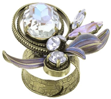 Konplott Fingerring Crystal Forest mit Kristallblüte brass white
