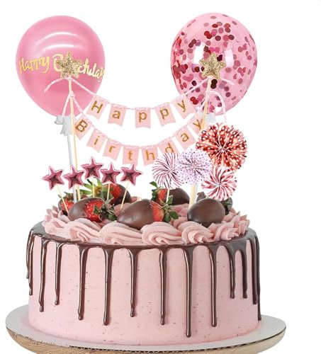 Tortendeko Rosa, 12 Stück Happy Birthday Cake Topper, Kuchendeko Geburtstag, Happy Birthday Kuchen Deko, Torten Deko, Tortenaufleger Personalisiert, Cake Decoration Set für Junge Mädchen