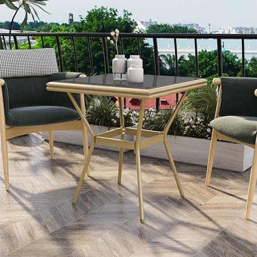 Greemotion Diagem Terrassentisch, Aluminium Glas, Dunkelgrau und Natur