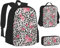 WURTON Set 3 in 1 con zaino e astuccio per il pranzo con stampa leopardata rosa e grazioso motivo leopardato, nero, Taglia unica