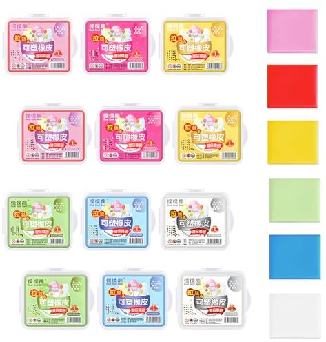 Taicols 12 Stück Knetradiergummis, 6 Farben Knetradiergummi Art Eraser, Radiergummi für Zeichnung, Skizzieren Kunst Knetgummi, Weich Knetbar Radiergummis zum für Künstler Kinder Bunt Zeichnen