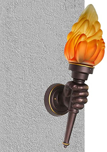 Whrcy Creative Torch Wall Light | Uniquely Designed Rustic Industrial Wall Sconce - Lighting Fixture with Flame Glass Lamp Shade and Fist-Shaped Antique Brown Aluminum Bracket Farmhouse