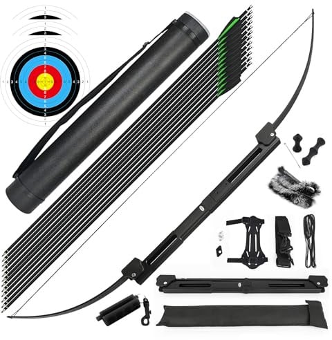 surwolf 58 tragbarer Faltbogen, Bogenschießen, Faltbarer gerader Bogen 25~55 lbs mit Aluminium Riser, RH/LH Hand, für Jugendliche und Erwachsene, Jagd, Zielschießen