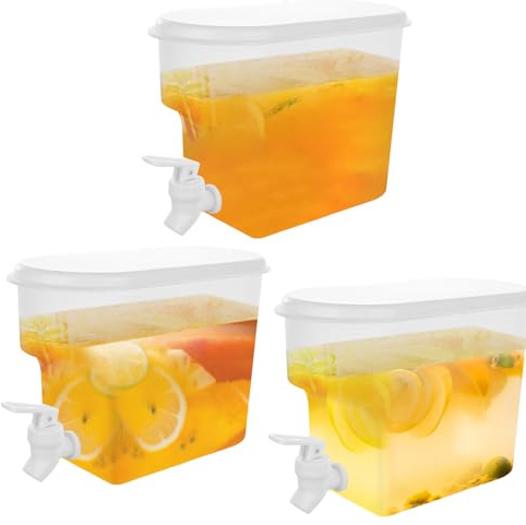 ZOFUN 3 Pcs Drink Dispenser with Tap, 3.5 L Fridge Water Dispenser with Tap Translucent, 25 x 17 x 11.5 cm Leak-Proof Juice Dispenser with Tap, Fridge Drinks Dispenser for Drink, Juice, Tea, Lemonade