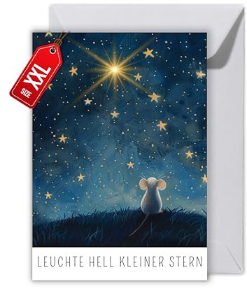 WBdesignz Verträumte Sternenkind Karte mit einem Umschlag - Liebevolle Trauerkarte Leuchte hell Kleiner Stern Sanfte Kondolenzkarte Baby Zarte Beileidskart (XXL DIN A4)