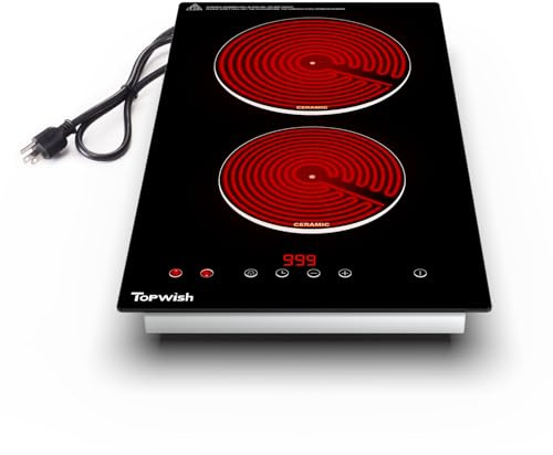 Electric Cooktop, TOPWISH 2 Burner Electric Cooktop Built-in, 110V Plug in Cook Top Stove Burners for Cooking, 12 Inch Stove Top with Touch Control, Timer, Child Lock, Over Heat Protection