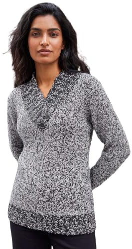Roman Jumper for Women UK - Ladies Button Detail Embellished Tunic Sweater V-Neck Overlap Autumn Winter Smart Office Work Wear Casual Warm Cosy Pullover Day