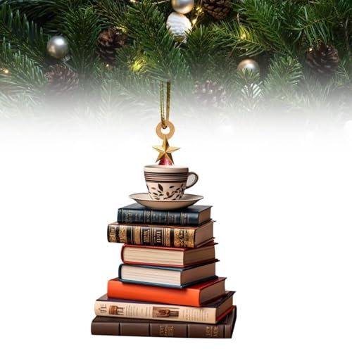 Bookworm Bookshelf Decoration - Christmas Tree Ornaments, Flat 2D Bookshelf Decor