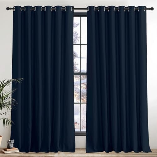 PONY DANCE Blackout Curtain 2 Panels - 90 x 108 Inch Extra Wide Door Curtain Thermal Insulated Eyelet Drapes Bedroom,Hotel, Living Room Large Curtains, Navy Blue