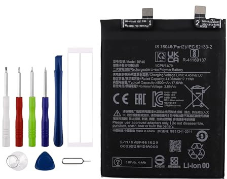 Vvsialeek BP46 Batterie de rechange compatible avec Xiao-mi 12 2201123G 2201123C avec kit d'outils gratuit