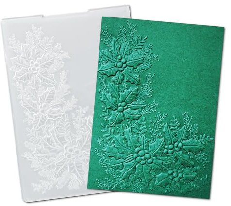 arriettycraft Carpetas de plástico 3D de hojas de acebo de Navidad para hacer tarjetas, carpeta de relieve de esquina de acebo perenne 3D para etiquetas de regalo, manualidades, decoración del hogar,