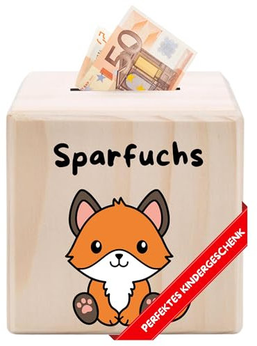 Holzwurm Spardose Kinder Holz - hochwertiges Sparschwein Baby für Jungen und Mädchen, Kinderspardose Sparfuchs, Geschenk zur Geburt oder Taufe