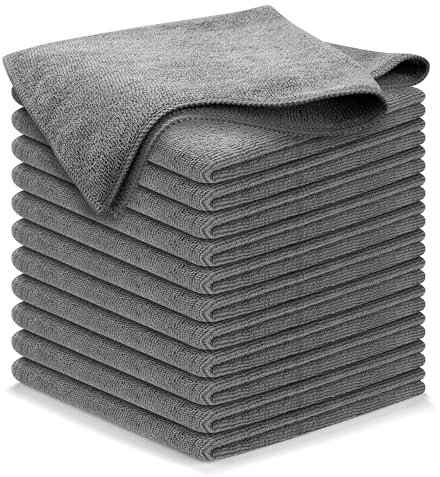ROSSRORE Microfiber Cleaning Cloths, Multipurpose Dishwashing Cloths, Suitable for Furniture Car Washing Quick-drying Dish Kitchen Towels,Dishwashing Towels (10 Pieces) Grey