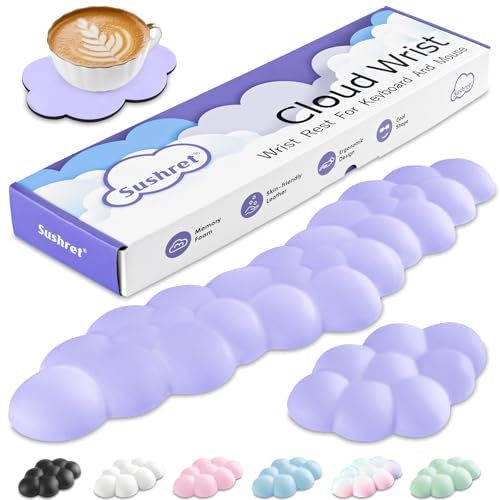 Sushret Repose-Poignet Nuage Clavier et Souris, Mousse à Mémoire, Cuir PU, Coussin Ergonomique Mignon pour Bureau, Gaming, Accessoire PC et Setup Ordinateur – Violet