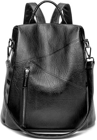 Mabecol Damen Rucksack aus PU Leder, Schultertasche mit großer Kapazität und mehreren, Wasserdichter Taschen Stilvolle und Doppelrucksack für Reisen Arbeit und Alltag (Schwarz)