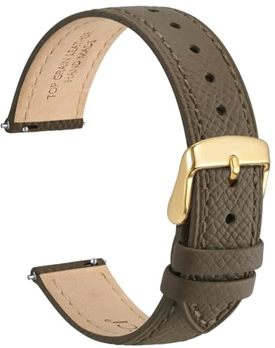 WOCCI 16mm Grace Uhrenarmband für Damen, Top Grain Leder, Schnellverschluss, Goldener Schnalle (Elefant Grau)