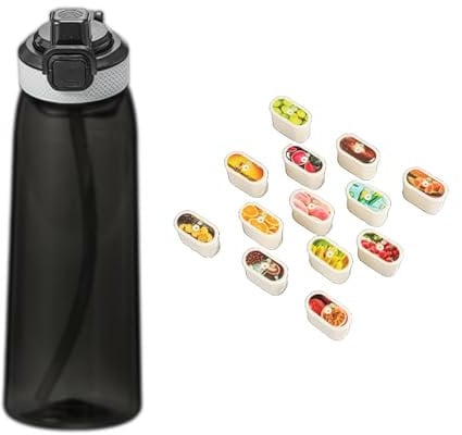 Duftwasser Trinkflasche - Duft Air Wasserflasche - Inklusive 5 Pods - Matt Schwarz - 1000 ml - Tritan - BPA-frei - Up Starterkit - Cola, Orange, Wassermelone, Apfel, Zitrone