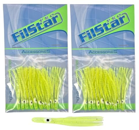 PRO FILSTAR 20Stk Leuchtende Oktopus Tintenfisch 5cm Hering & Makrele Köder | Chartreuse Glitzer Kunstköder - Sabiki Rig - Gummiköder - Fishing Lures - Salzwasser Angelköder - Fisch Köder