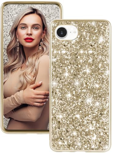 Handyhülle für iPhone 16e Hülle Glitzer Bling Sparkle Hülle für iPhone SE (2025) Case Original Ultra Dünne Leichte Ganzkörper Stoßfest Anti-Kratzer Silikon Schutzhülle für iPhone 16e Cover (Gold)