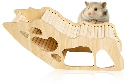 Hamster Accessories, Hamsters Hideout Tunnel Wooden Climbing Ladder Pet Cage Toys Bridge Habitat Accessories for Chinchilla Rat Gerbils