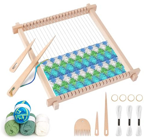 Lindahandel Webrahmen Webrahmen für Kinder ab 4-8 Jahre, Holz Webrahmen Kinder 24 x 28cm, Weben Set inkl. Strickrahmen mit Zubehör, 4 Farben der 50m Garn zum Stricken