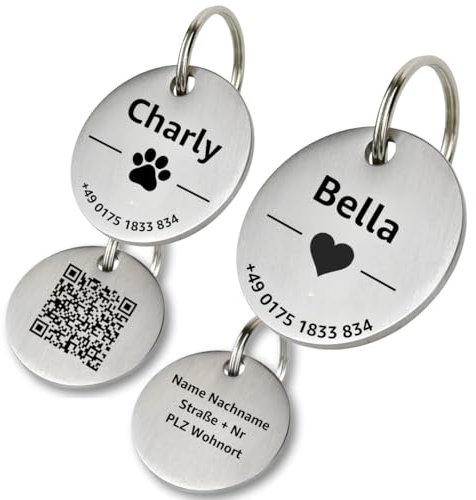 Hundemarke mit Gravur - Personalisiert - Edelstahl - ⌀30mm - Silber - Namensschild für Halsband - Dog Tag - Anhänger Marke für Hunde - mit Symbolauswahl - Tiermarke für Hunde, Katzen, Welpen, Pferde