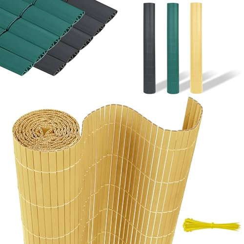 TATIVALO Brise-vue en PVC en bambou - 180 x 500 cm - Clôture en PVC - Double renforcement intérieur - Revêtement de balcon - Résistant aux intempéries - Résistant aux UV - Pour jardin, terrasse