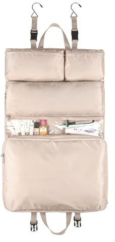Surblue 6-in-1 Hängende Reise-Organizer-Tasche mit wasserdichten Fächern - Faltschrank für Koffer Aufbewahrung Packwürfel für Kleidung - Tragbarer Reisekleiderschrank für Geschäftsreisen, Beige