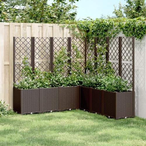 Iiaky Jardinière avec Treillis Marron 160x160x140 cm PP,Jardiniere sur Pieds,Bac avec Treillis,Jardiniere Terrasse