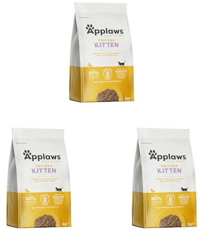 Applaws Complete and Grain Free Dry Kitten Food, Kitten Chicken for all Cats, 2 kg Bag (Pack of 3)