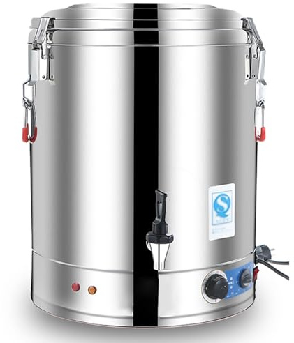 Insulated Stainless Steel Barrel Stock Pot - Large Capacity Catering Urn, 30L/40L/50L/60L Hot Water Boiler Dispenser with Temperature Control 30-110°C for Cafe, Office, Home