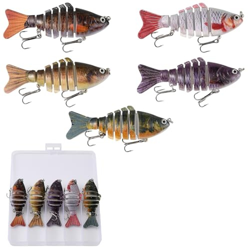 Blueshyhall 5 Stück Wobbler Set, 10cm 15g Alle Wasserschichten Crankbaits Fisch Köder Swimbait Meeresangeln Weitwurf Köder Barsch, Kunstköder Süßwasser Angel Set Hecht Zander mit Köderbox