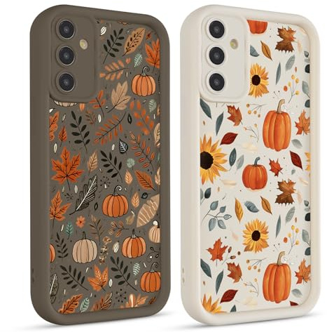 Yirlbey 2 Stück für Samsung Galaxy A15 5G Hülle 6,5'' Herbst Halloween Handyhülle Aesthetic Motiv Autumn Fall Kürbis Ahornblatt Muster Design, Bunt Silikon TPU Kameraschutz Schutzhülle Mädchen Case