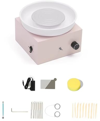 Toplionace Elektrisches Töpferscheiben-Set, Drehteller Aus Zinklegierung mit Einstellbarer Drehzahl für DIY-Keramikprojekte (Rosa)