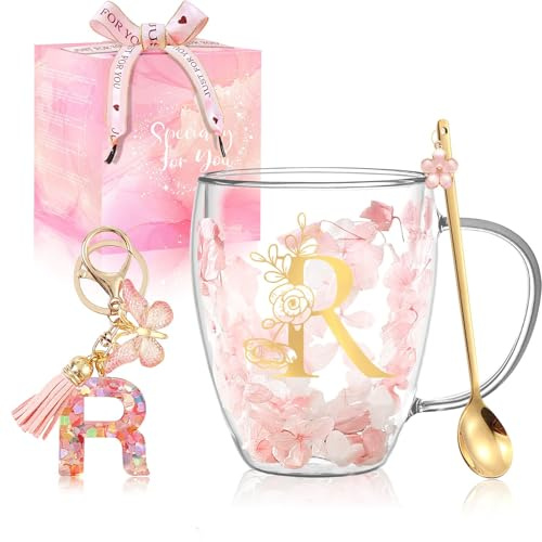 Personalised Gifts for Women Glass Coffee Mug Unique Birthday Gifts for Women Her Ladies Espresso Tea Cups Friendship New Home House Warming Gift Cute Double Walled Glass Mugs Christmas Pink Stuff